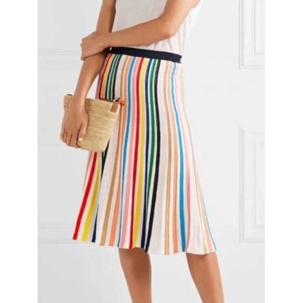 NWT J.Crew Rainbow Stripe Pull On Knit Flare Midi Skirt Size Small